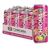 CHROMA All Natural Mushroom Energy Drink - Lion's Mane, Cordyceps, L-Theanine, Beet Root, Guarana, Electrolytes, Adaptogens, Green Tea Caffeine. No crash or jitters. Energy, Mood, Focus, Performance Boost, Hydration & Recovery. Clean Ingredients. Spicy Prickly Pear Lemonade. 12 fl. Oz (12 Pack)
