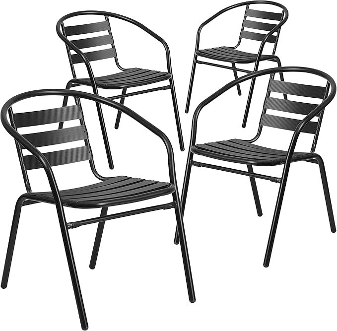 Amazon Com Flash Furniture 4 Pack Black Metal Restaurant Stack Chair With Aluminum Slats Chairs