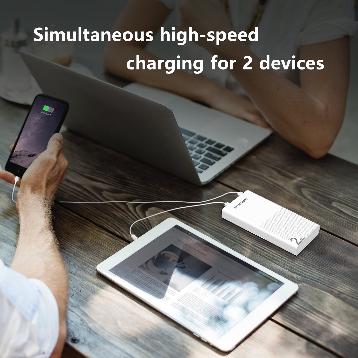 Metecsmart Power Bank Portable Charger 20000mah - 6A Output Fast Quick Charge 3.0 External Battery Pack 20000 mah Powerbank for iPhone iPad Samsung Google Pixel Nintendo Switch MacBook Smart (White)