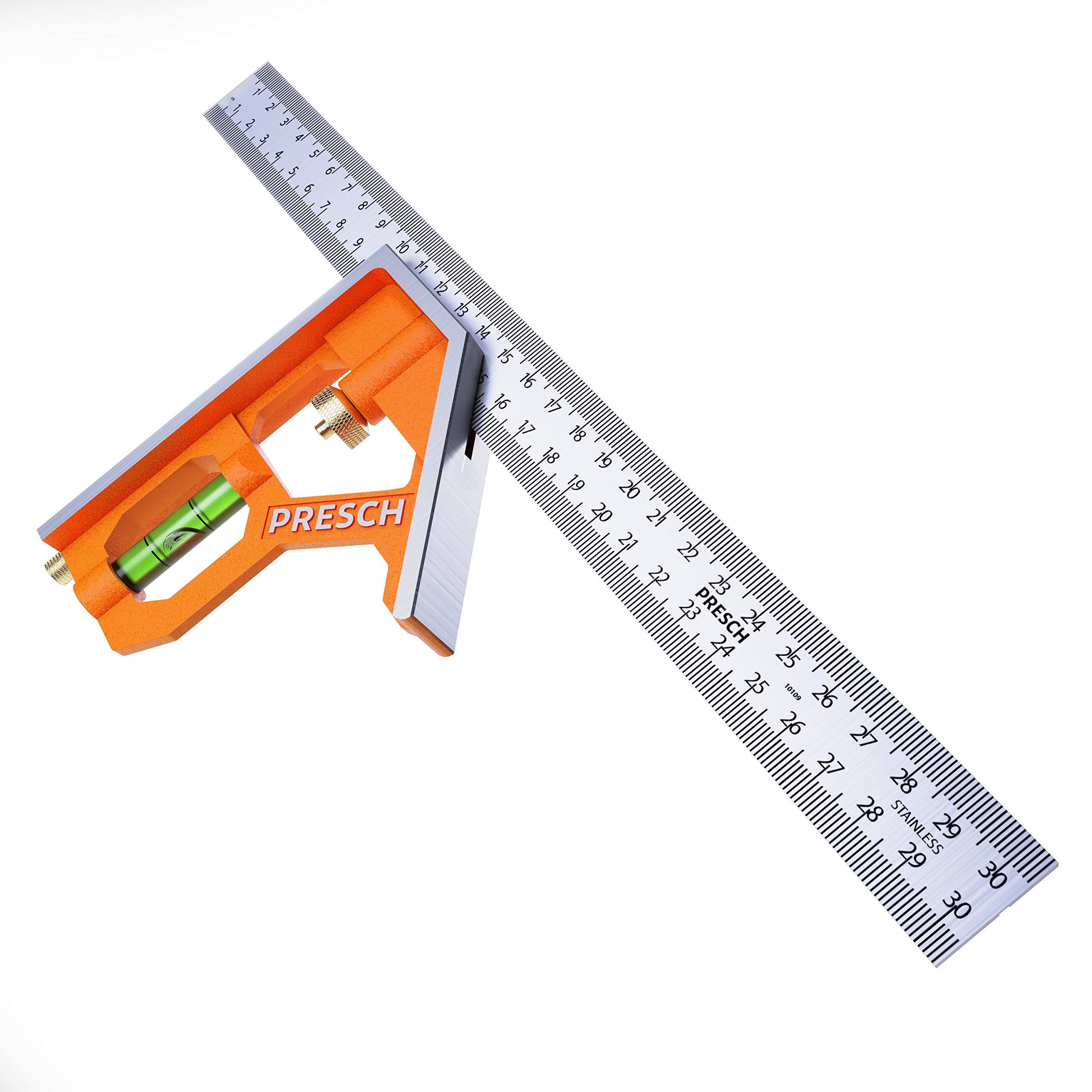 Presch Combination Square 300mm Metric – Accurate Metal Carpentry Square with Stop Ruler and Scribing Tool