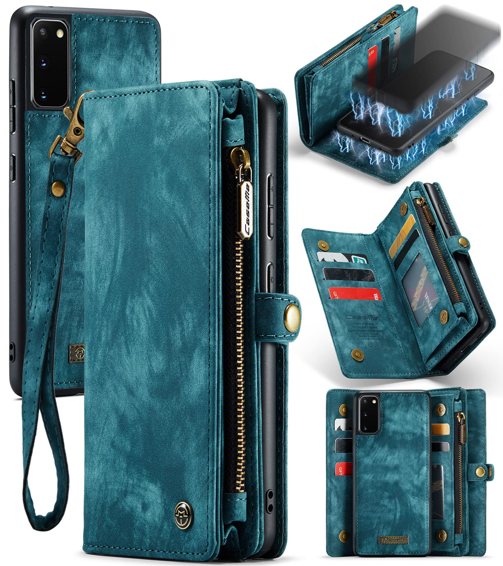 UFinetech Detachable Samsung Galaxy S20 Case Wallet TPU Leather Flip Magnetic Designer Luxury Card Holder Slot Zipper Stylish 2-in-1 Purse Holster Cover for Samsung Galaxy S20 5G Women Men 2020 Blue