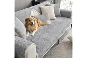 FUNNY FUZZY Pet Couch Covers for Sofa, Washable Simple Striped Chenille Anti-scratch Dog Couch Cover Protector for Pet Bed Mat, Grey 27.6×27.6"