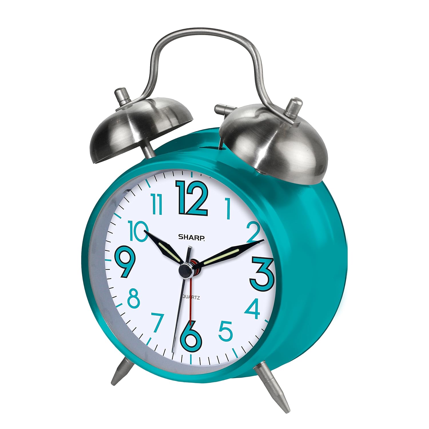 Fashion Alarm Clock Vintage Twin Bell Analog snooze Bedroom Round Teal