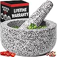 Priority Chef Heavy Duty Natural Granite Mortar and Pestle Set, Hand Carved, Make Fresh Guacamole, Salsa, Pesto, Stone Grinder Bowl, Herb Crusher, Spice Grinder, 2 Cup - White