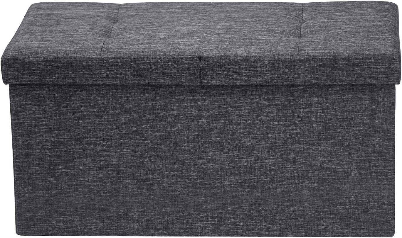 Otto & Ben Folding Toy Box Chest with Smart Lift Top Linen Fabric Ottomans Bench Foot Rest for Bedroom and Living Room, 30x15x15, Dark Grey: Kitchen & Dining