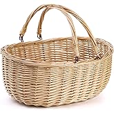 Dicunoy Wicker Picnic Basket with Handle, Large Empty Gift Basket to Fill, Open Top Market Harvest Baskets for Garden, Fruit,