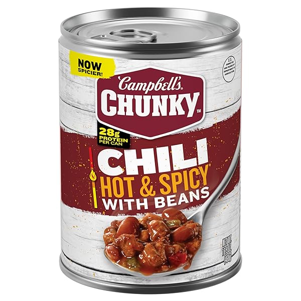 CAMPBELL’S CHUNKY HOT AND SPICY CHILI WITH BEANS, 16.5 OZ CAN