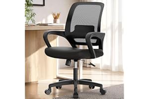 NEO Chair Office Desk Mesh Chair Ergonomic Computer Mid-Back Chair with Comfy Lumbar Support Wheels Swivel Adjustable Height Rolling for Home Vanity Bedroom Study (All Black)