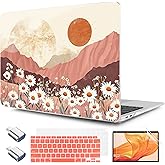 TWOLSKOO for MacBook Air 13.3 inch Case 2021 2020 2019 2018 Release M1 A2337 A2179 A1932 with Touch ID, Plastic Hard Shell Case & Keyboard Cover & Type C Adapter, Mountains & Daisies