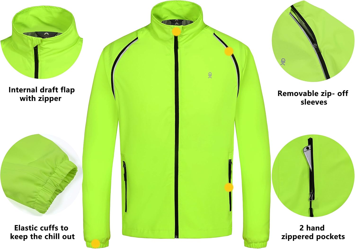 Little Donkey Andy Men's Quick-Dry Running Jacket, Convertible UPF 50+ Cycling Jacket Windbreaker with Removable Sleeves : Clothing