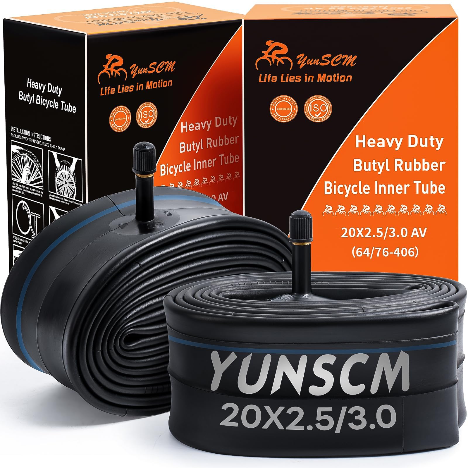 Photo 1 of 2-PCS 20x3 Heavy Duty E-Bike Tubes 20x2.50 20X3.0 AV32mm ETRTO 64/76-406 Inner Tubes 20" x 3.0" Compatible with 20x2.50/2.60/2.80/3.0 E-Bike Bicycle Fat Tire Tubes Schrader Valve