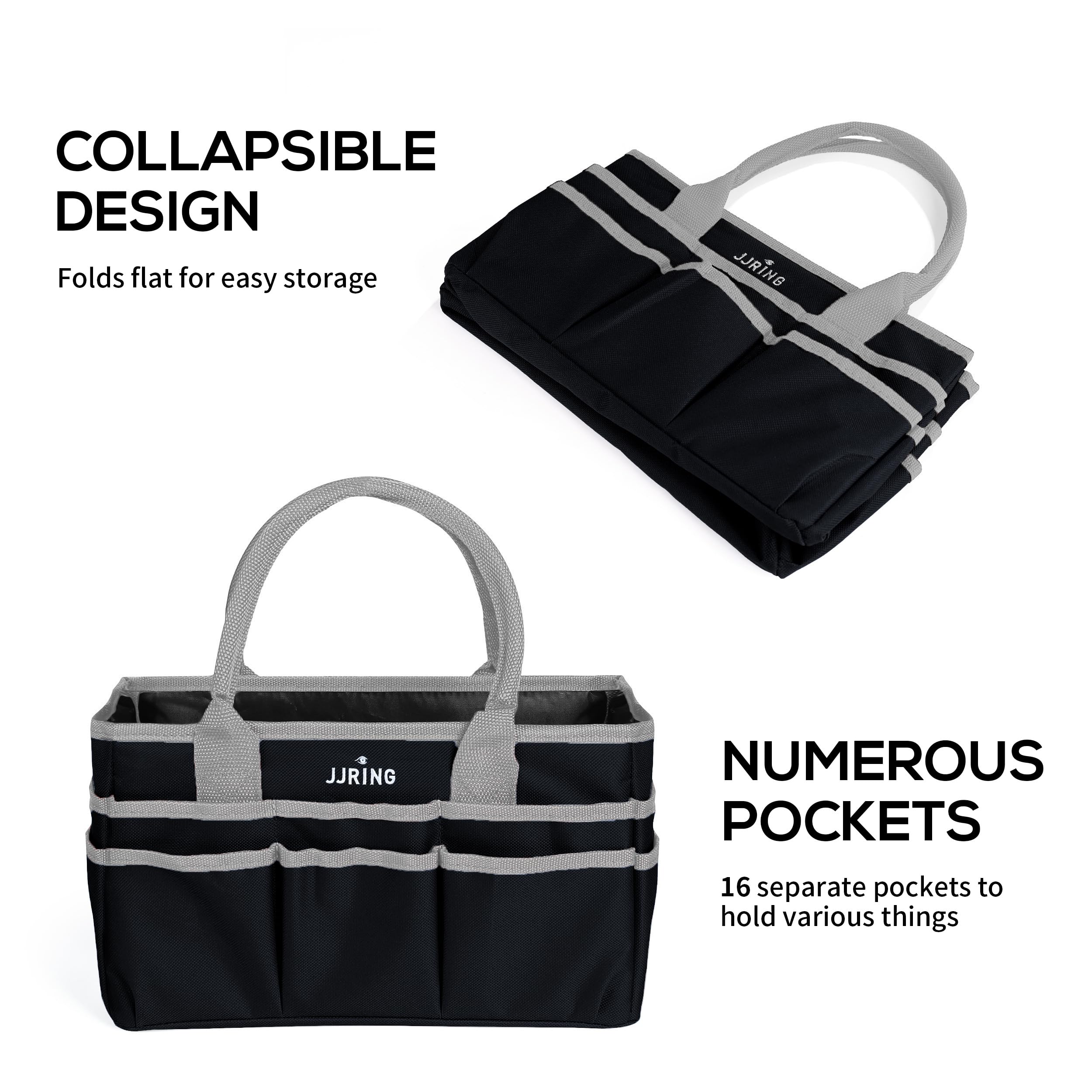 Jjring Craft and Art Organizer Tote Bag - 600D Silver Nylon Fabric Art Caddy with Pockets - for Art, Craft, Sewing, Medical, and Office Supplies Storage