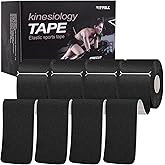 VityElk Kinesiology Tape PreCut Strips 2In x 10In 20 Count- Elastic Sports Tape for Muscle & Joint Pain Relief, Waterproof Support, Athletic Recovery, Physical Therapy (Black 4 Roll)