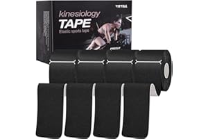 VityElk Kinesiology Tape (4 Rolls)，20 Count/Roll Elastic Premium Precut Strips Athletic Tape， Hypoallergenic Cotton Waterproof K Tape for Muscle Pain Relief and Joint Support(Black)