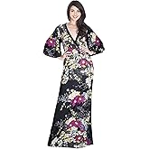 KOH KOH Womens 2026 Long 3/4 Sleeve V Neck Bohemian Print Flowy Maxi Dress Gown