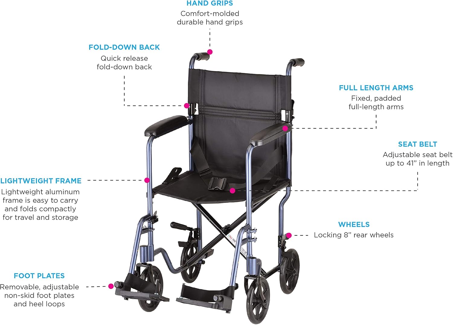 NOVA Medical Products 19" Lightweight Transport/Wheelchair, Red: Health & Personal Care