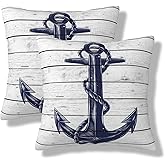 LIBIFALL Navy Blue Anchor Throw Pillow Covers 18x18 Set of 2 Nautical Pillows Cover Coastal Square Cushion Case Decorative Pillow Cases for Home Couch Bed