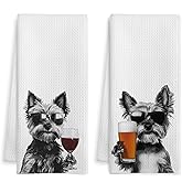 WOTYPU Funny Yorkshire Terrier Kitchen Bar Towels, Yorkie Gifts for Women Men, Gifts for Wine Beer Lovers Decorative Hand Towels for Kitchen Bar Cart Decor,16x24 Inch Set of 2