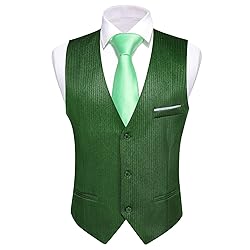 Barry.Wang Mens Green Formal Vest Striped V-neck