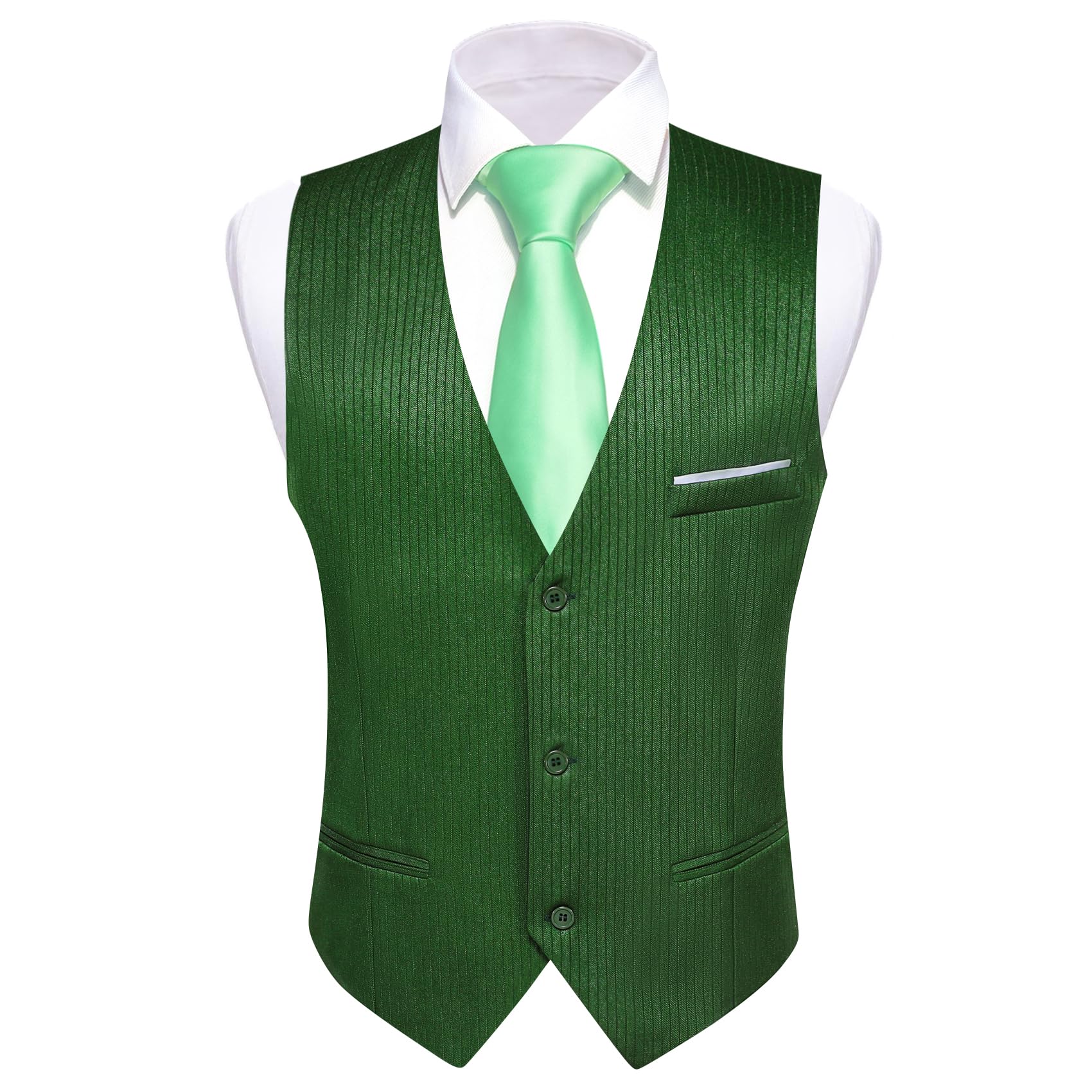Barry.Wang Mens Green Formal Vest Striped V-neck