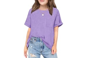 Arshiner Girls Oversized T Shirts with Pocket Short Sleeve Basic Crewneck Summer Casual Loose Tops Clothes 5-12 Years