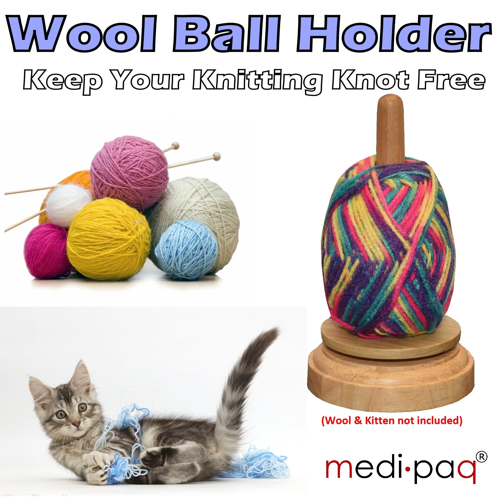 New Wooden Revolving Wool Ball Holder Knitting Knots Thread Yarn