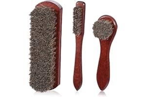 Shoe Brush, 3 Pcs Horse Hair Brush, Shoe Shine Cleaning Brush for Leather, Boot, Bag