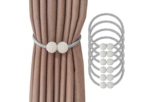 Yiaizhuo 6 Curtain Tiebacks Holdbacks Magnetic Buckle Woven Tie Hold Back Clips Rope Holder Tieback Holdback Curtains Decoration Pearl Grey