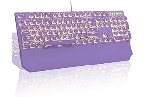 MageGee Typewriter Mechanical Gaming Keyboard, Retro Purple Punk Round Keycap LED White Backlit Wired Keyboard with Detachable Wrist Rest for Game and Office, for Windows Laptop PC, Blue Switches