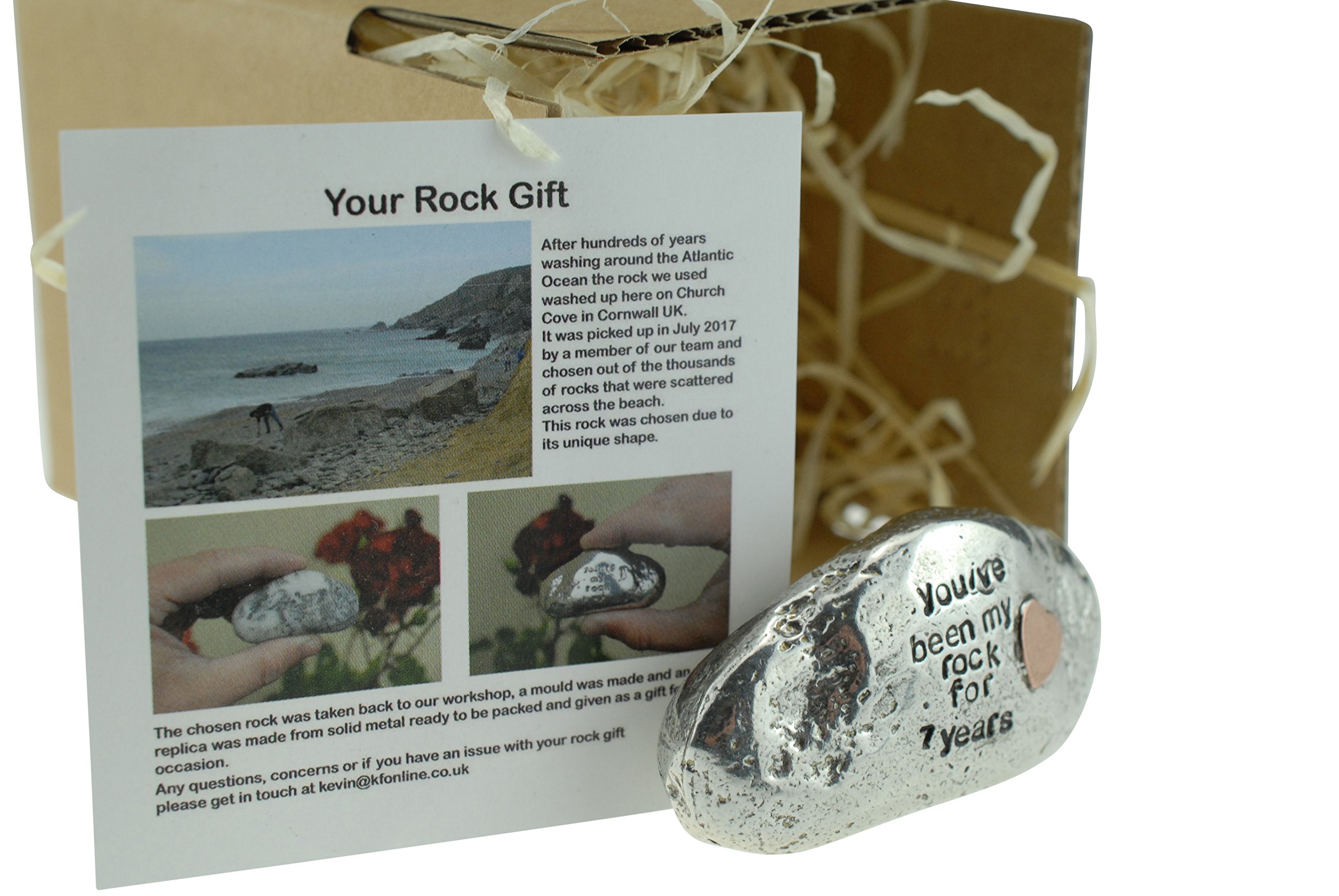 You've Been My Rock for 7 Years - Solid 7th Anniversary Metal Rock with Copper Heart Inset - Heavy Rock Gift