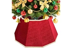DeckTheHalls Christmas Tree Skirt, Velvet Foldable Christmas Tree Collar, Xmas Tree Skirt for Artificial Christmas Trees Decoration, Festive Holiday Decor for Home, Party, Store (Red)