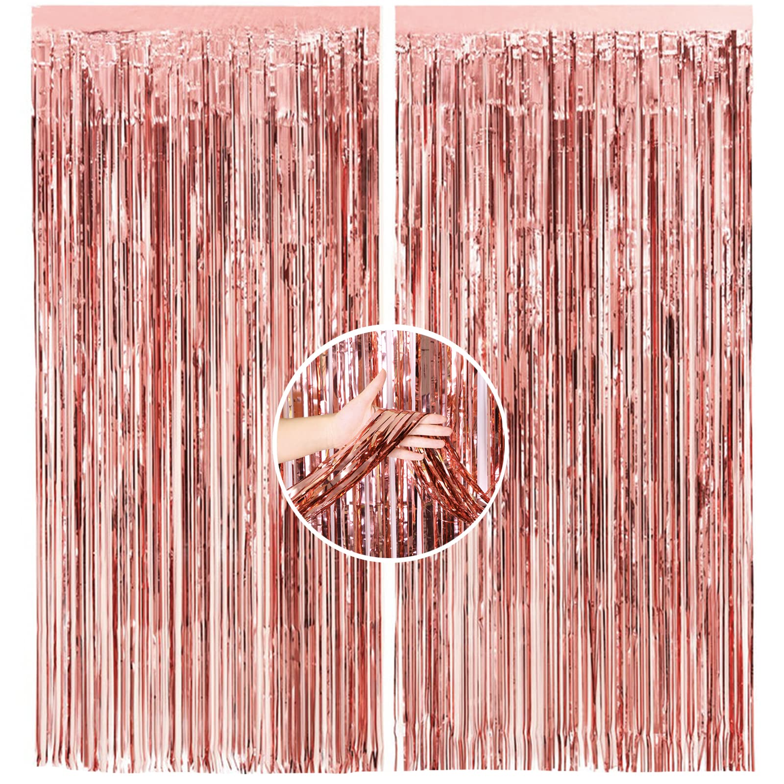 2Pcs 1m*2m Rose Gold Metallic Tinsel Curtains Party Backdrop Curtain Shimmer Curtains,Foil Fringe Curtain Decorations Backdrop Hanging Streamer for Halloween Xmas Birthday Wedding Engagement Prom