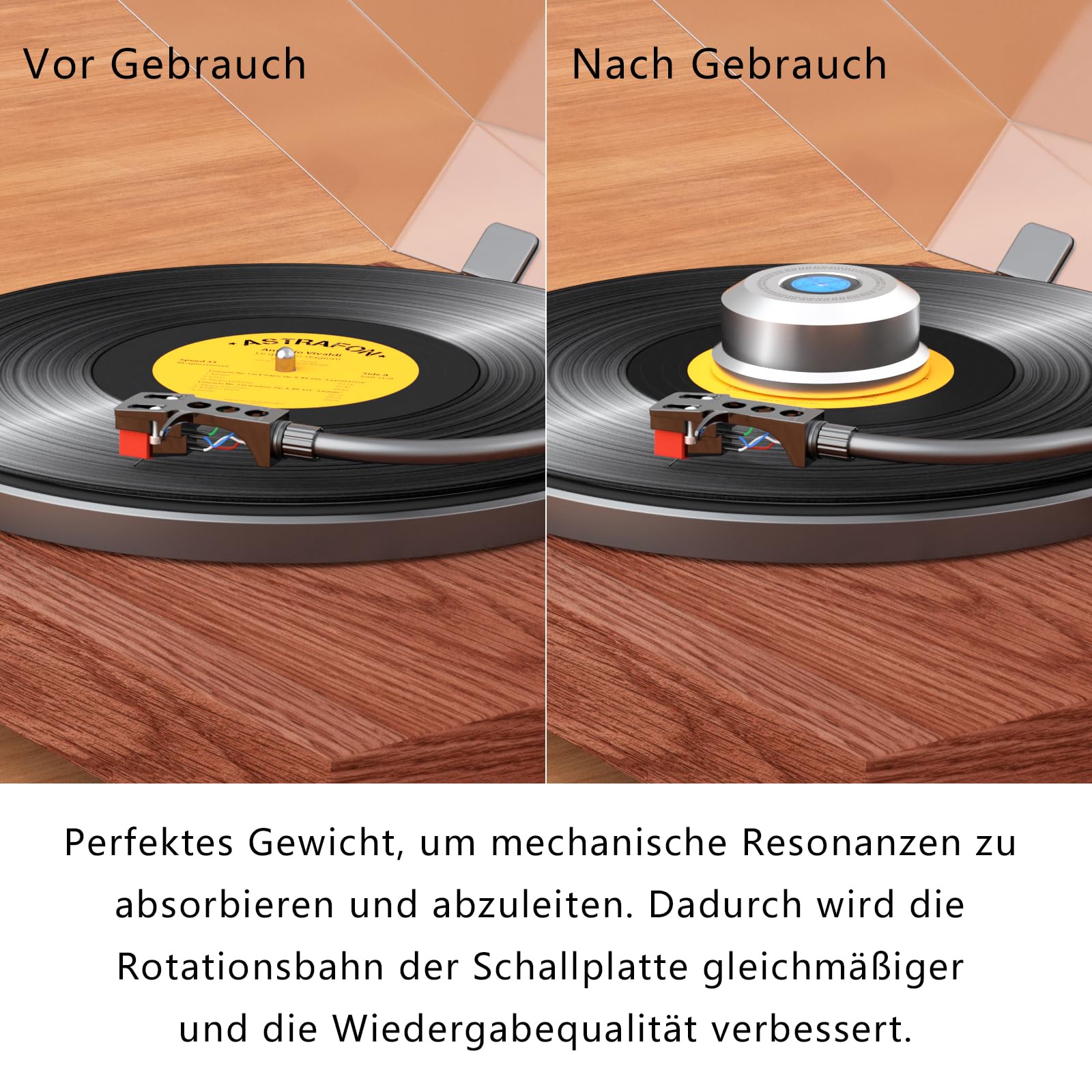 Monosaudio Schallplatte Gewicht 320G 60Hz Silber Vinyl Schallplatte Disc Stabilisator Plattenspieler Level Aluminium Vinyl Klemme Phono Gewicht LP Schallplatte Puck für Phonograph Plattenspieler 5