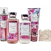 Bath & Body Works Sweet Pea Deluxe Gift Set - Fine Fragrance Mist, Shower Gel, Body Lotion and Body Cream with a Himalayan Salts Springs Sample Bar Soap