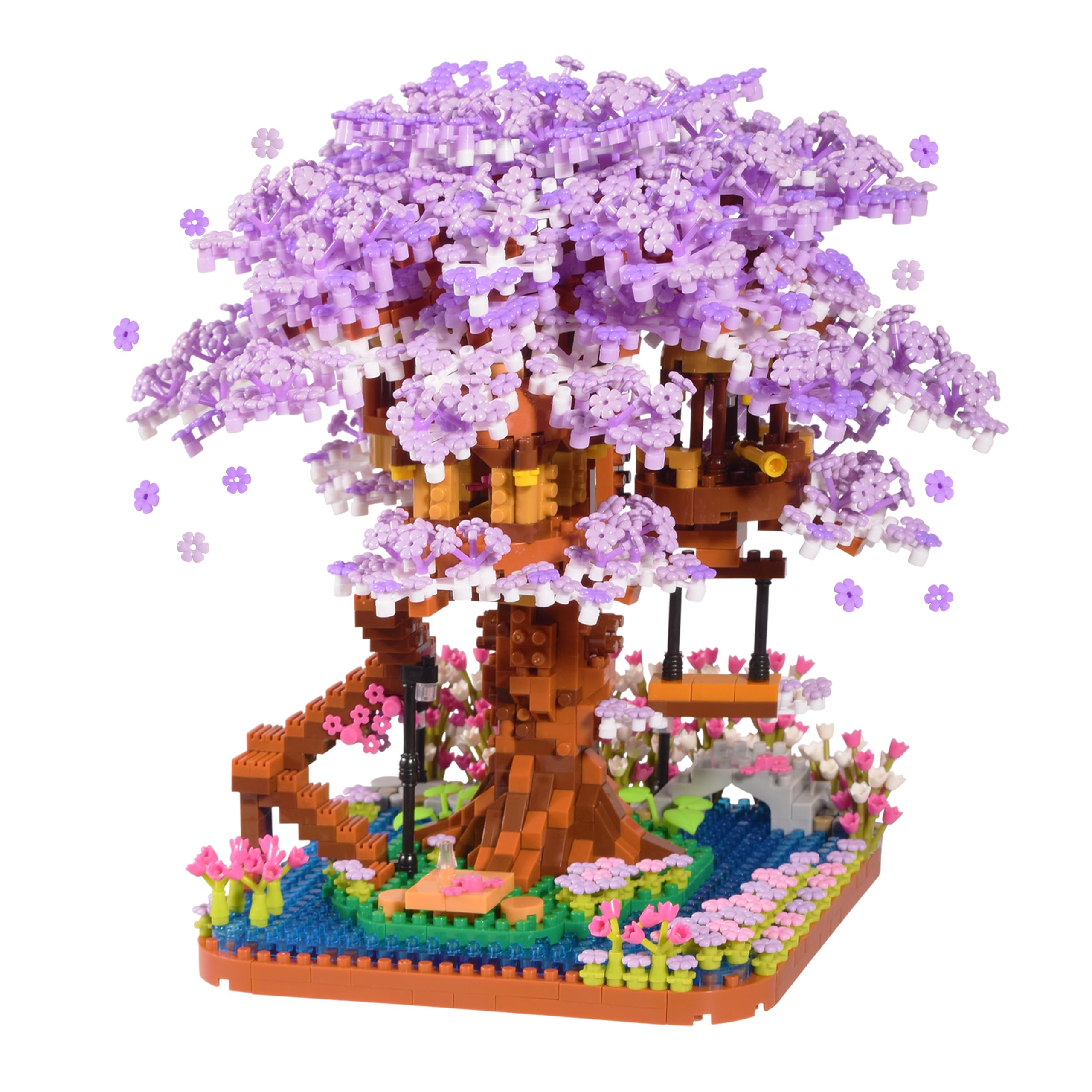 Photo 1 of Cherry Blossom Bonsai Tree Micro Building Set Creative Gift for Adults Girls Boys 14+, Japanese Purple Cherry Tree House Micro Blocks Model for Adults, Flowers House 2200PCS
