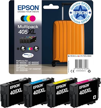 Epson 405XL Suitcase High Yield Multipack 4 Colour Inks DURABrite Ultra