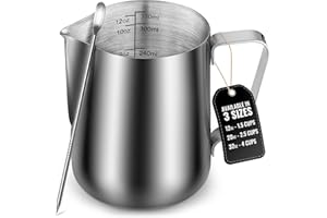 ZULAY KITCHEN Zulay Milk Frothing Pitcher with Latte Art Pen – 12oz 20oz 32oz - Stainless Steel Frother Cup with Measurement Markings, Espresso & Coffee Accessories Creamer Jug with Laser-Welded Handle - 12 oz