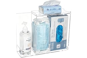 SEANADO Mask Dispenser 3 Compartment Acrylic Glove Box Holder Hygiene Station for Disposable Masks, Emesis Bag, Shoe Cover an