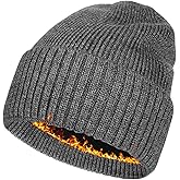 Plus Size Fleece Lined Beanie Hat - M/L/XL/XXL Merino Wool Beanie Hat for Men - Large Winter Hat Ski Skull Cap for Big Heads