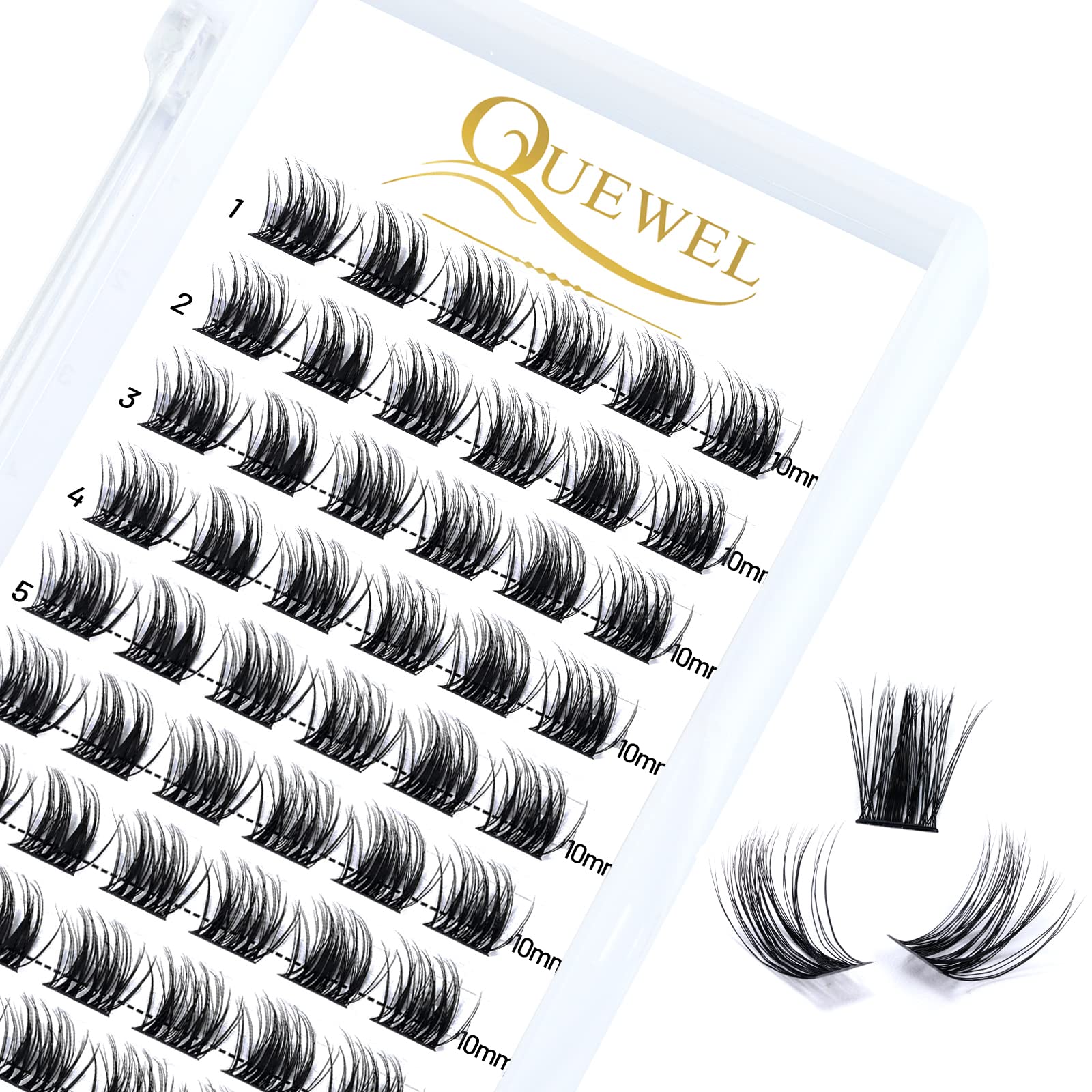 Cluster Lashes QUEWEL 72 Pcs Wide Stem Individual Lashes C/D Curl 8-16mm Length DIY Eyelash Extension False Eyelashes Soft for Personal Makeup Use at Home (natural03-C-10)