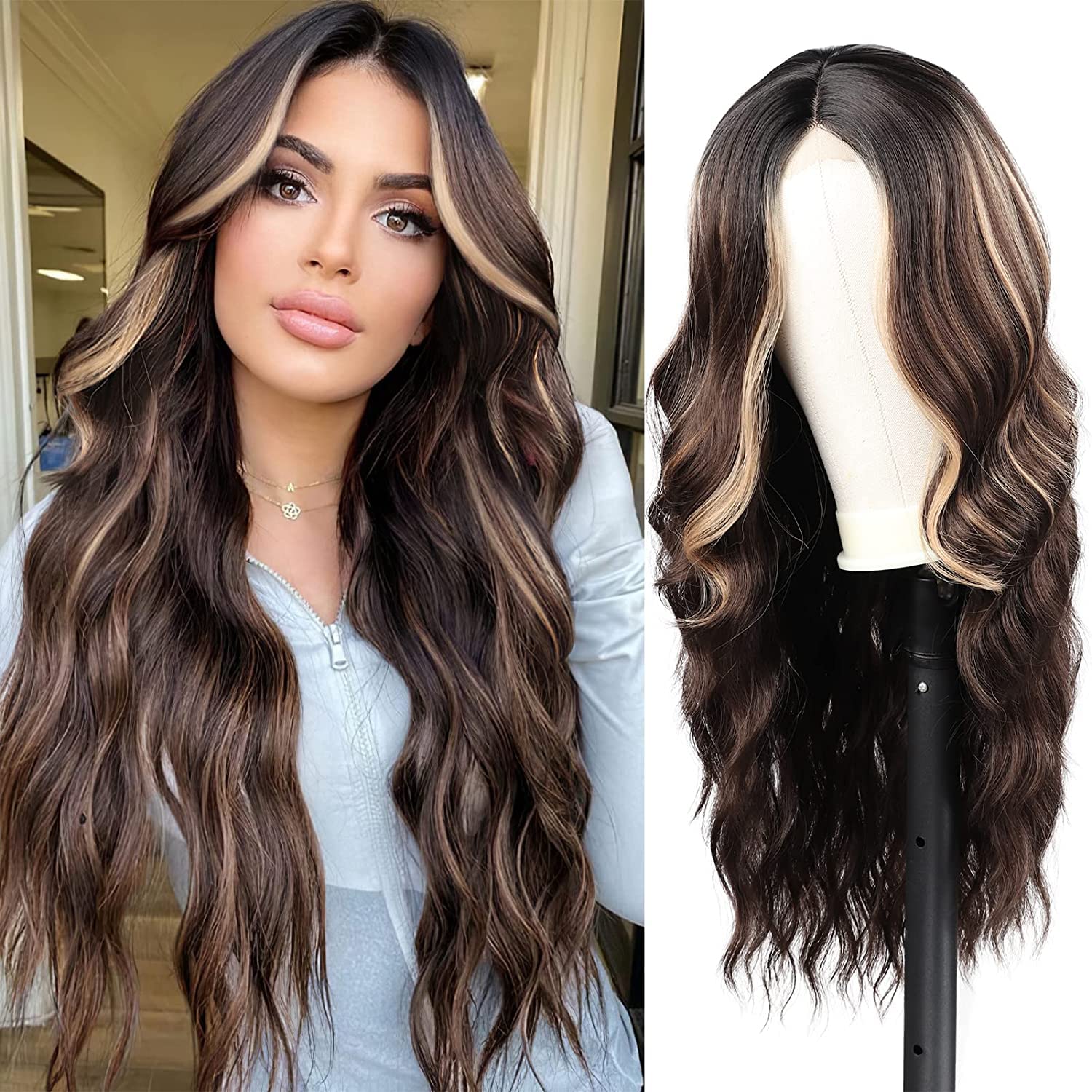 Mabufun Wigs for Women Middle Part Curly Synthetic Hair Natural Looking Heat Resistant Fiber for Daily Party Use โ image 1