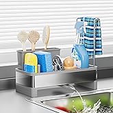 Ewaiira Stainless Steel Sink Caddy, Sponge Holder for Kitchen Sink with Brush Holder & Dishcloth Rack, Rustproof Sink Organizer Countertop, Soap Dispenser Kitchen Organizers Storage Essentials (Gray)