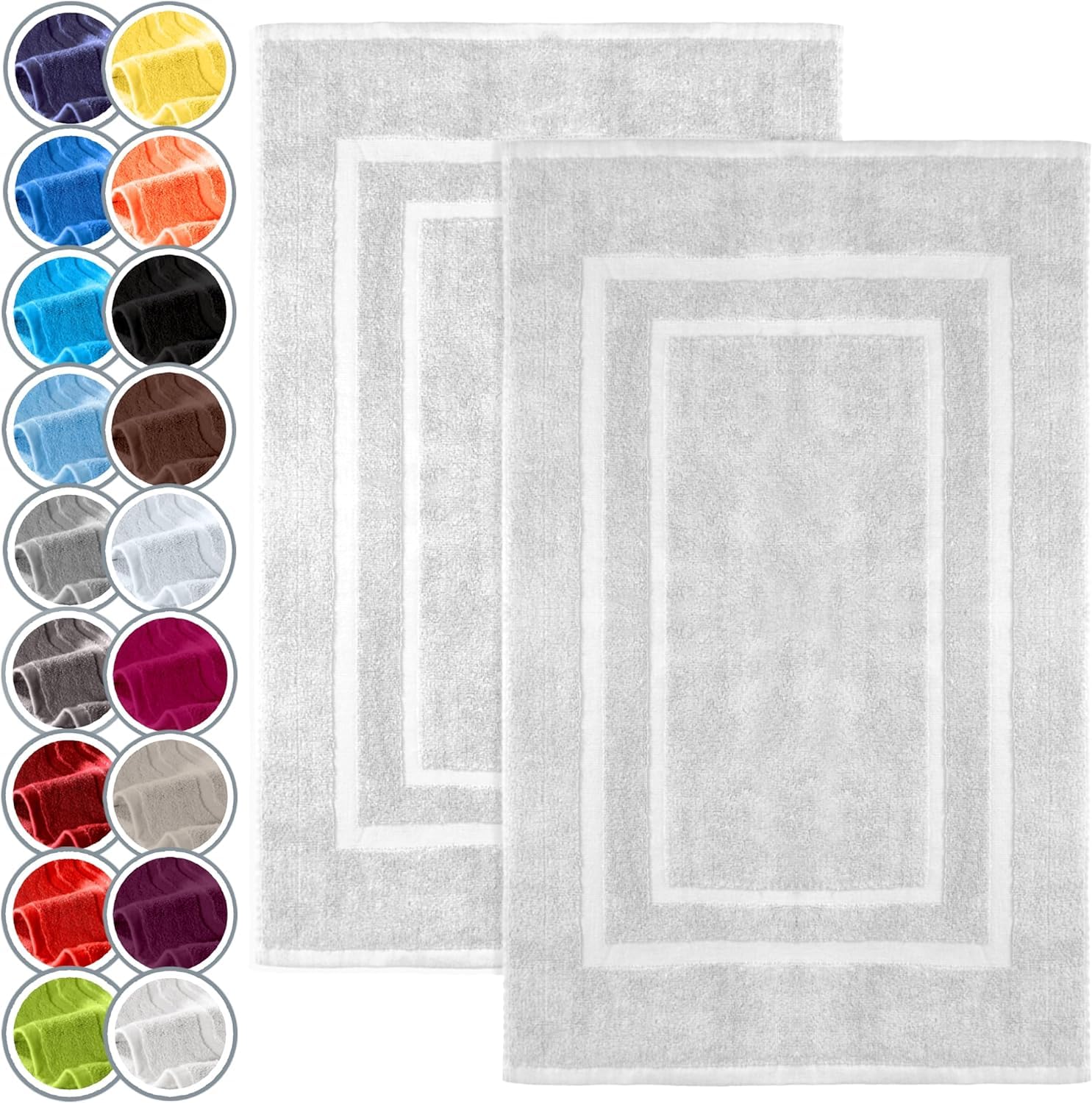 NatureMark Pack of 2 Terry Towelling Bath Mats, 50 x 80 cm, 100% Cotton, White