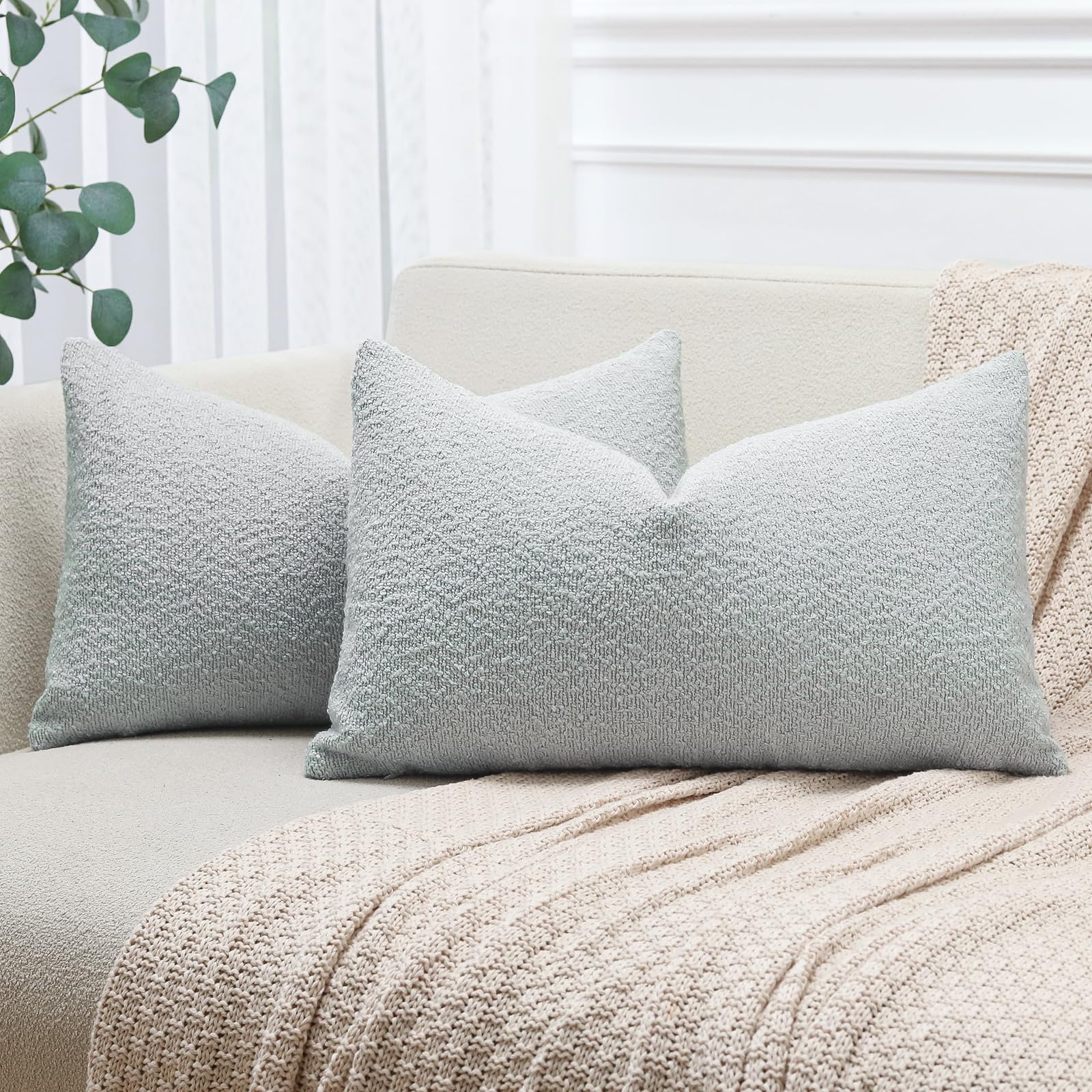 JOTOM Set of 2 Cushion Covers 40x60 cm Textured Boucle Blue Grey Decorative Throw Pillow Covers 16x24 Inch Lumbar Cushion Case Home Decor Pillowcases for Couch Sofa Living Room Bed (Blue Grey)
