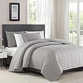BOURINA Quilt Set Coverlet Set Quilting Bedspread 3-Piece Quilt Set Microfiber Lightweight, Queen 90" x 92" Grey