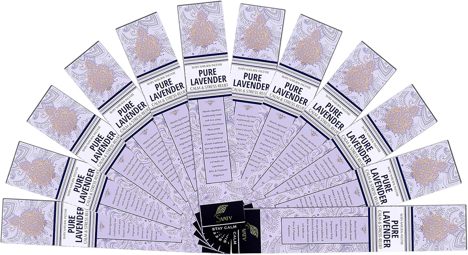 SVATV Herbal & Ancient Method Lavender Incense Stick with pack of 12 Incense for Meditation, Yoga, Spiritual, Aromatherapy Energy Cleansing & Calm Down The Mind - 15g x 12 incense | 180g | 6.35oz