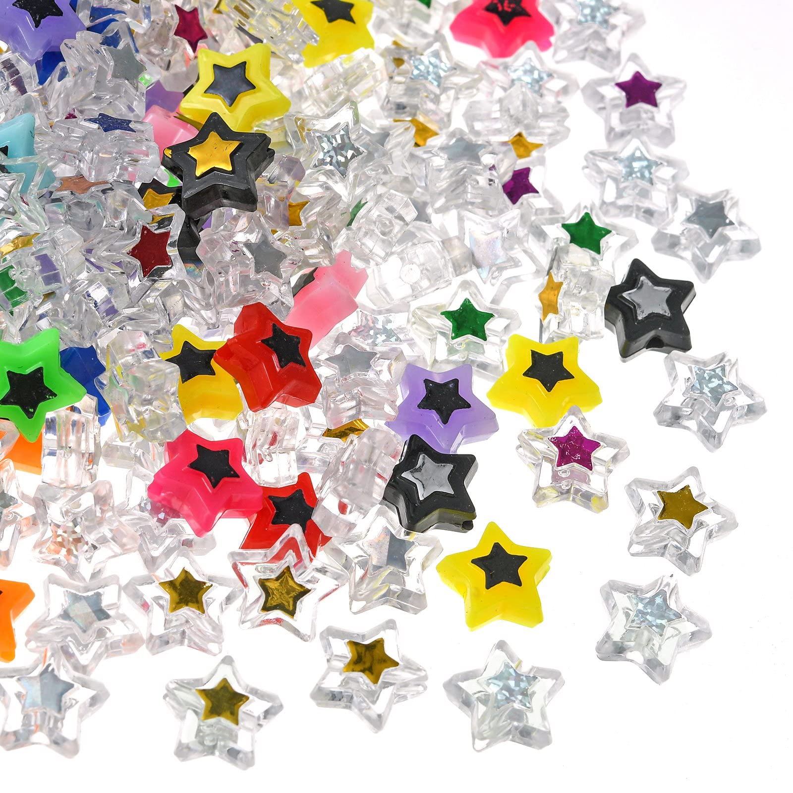Stiesy 250Pcs 5 Styles Star Beads Colorful Pentagram Beads Transparent Acrylic Star Spacer Beads for DIY Bracelet Jewelry Making