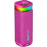 JLab JBuds Party Portable Bluetooth Speaker, 2 Full-Range Drivers + 2 Passive Woofers, IP56 Waterproof, 12 Hours Playtime, Connect Multiple Speakers, Custom Sound + RGB Lighting via App, Pink