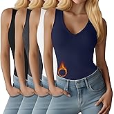 Oakgarden 4 Pack Women's Thermal Tank Tops Fleece Lined Reversible Sleeveless Base Layer V Neck or U Neck Warm Underwear Vest