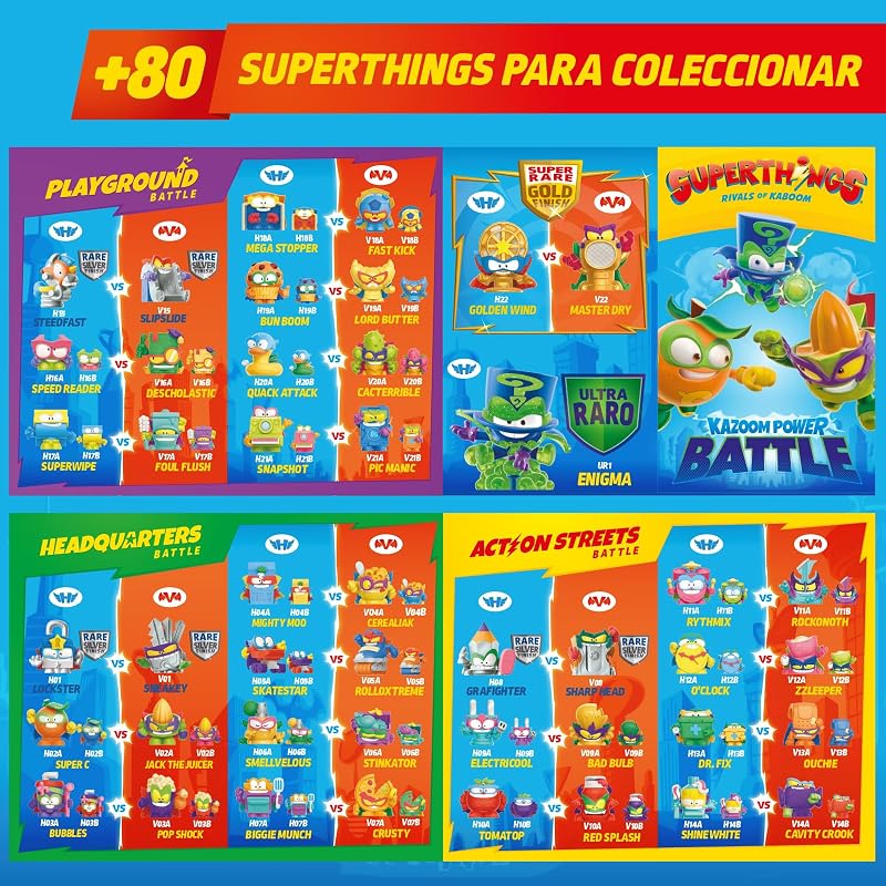 SUPERTHINGS KAZOOM Power Battle – Pack de 10. Contiene 10 SuperThings (Incluye 1 Figura Sorpresa y 1 capitán Dorado). Pack 1 de 2